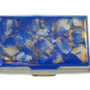 Estuche grande para tarjetas de visita Pintado a mano Esmalte azul cobalto y cuarzo dorado Diseño inspirado en colores personalizados y opciones personalizadas