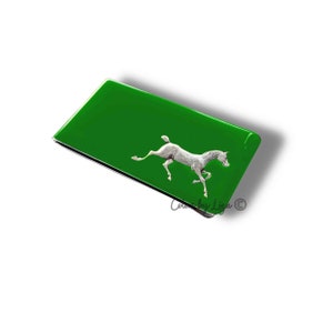 Horse Money Clip: Hand Painted Green Enamel, Personalized Option