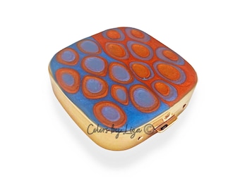 Hand Painted Pill Box in Orange and Dusty Blue Enamel Mod Inspired Design with Personalized and Color Options