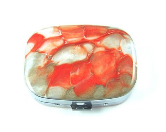 Orange Pill Box with Mirror Hand Painted Glossy Enamel Quartz Inspired with Personalized and Color Options