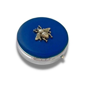 Bienen Pillendose: Handbemalte Vintage Kobaltblaue Emaille