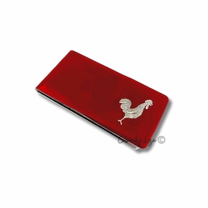 Rooster Money Clip: Antique Silver, Hand Painted Enamel, Personalized