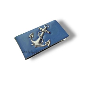 Anker Geldklammer in handbemalt Blau Iris Emaille Nautisch inspiriert mit personalisierten und farblichen Optionen