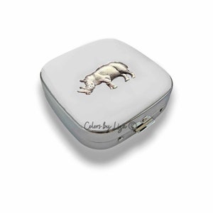 Rhinoceros Pill Box: Hand Painted Enamel, Art Deco Style