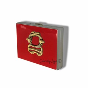 Antique Gold Serpent Wallet Inlaid in Hand Painted Red Enamel with Credit Card Organizer Gothic Inspired Personalize and Color Options