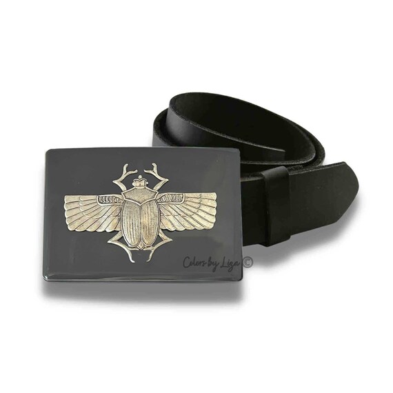 Hand Painted Scarab Belt Buckle: Antique Gold Egyptian  display picture 3