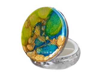 Porta-comprimidos de mármore pintado à mão: turquesa, verde-limão e dourado, opção personalizada