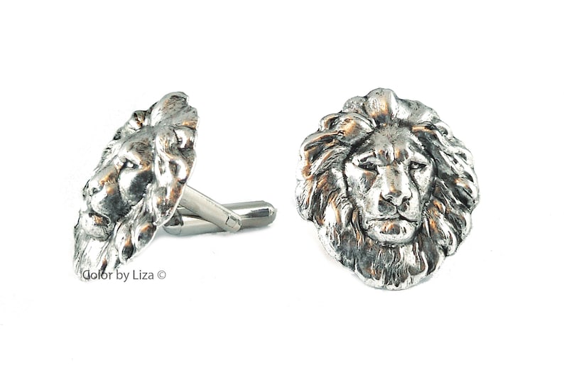 Antique Gold Lion Head Cufflinks Art Deco Leo Design with Tie Clip and Tie Pin Set Options image 8