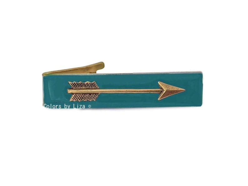 Gold Arrow Tie Clip Antique Gold Inlaid in Hand Painted Green Enamel with Color Option image 6