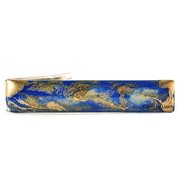 Cobalt Blue Tie Clip Hand Painted Enamel Quartz Inspired Available in Other Colors