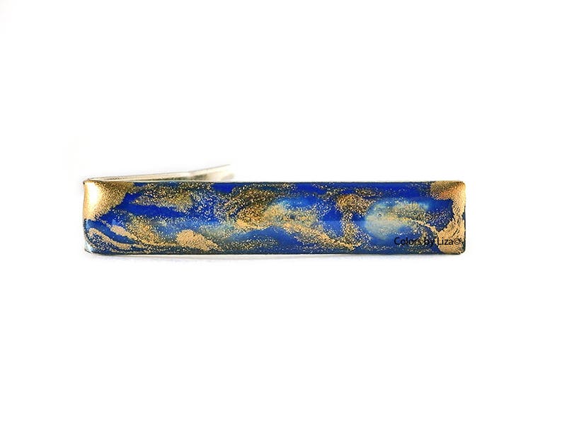 Cobalt Blue Tie Clip Hand Painted Enamel Quartz Inspired Available in Other Colors