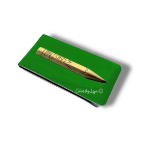 Pencil Money Clip Hand Painted Glossy Green Opaque Enamel Vintage Style  with Personalized Color Options