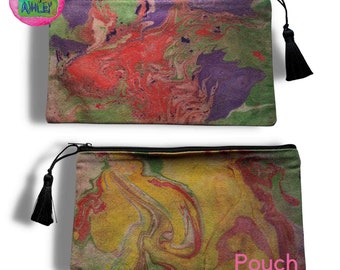 Hand Marbled Utility Pouch One of a Kind Canvas Cosmetic Bag