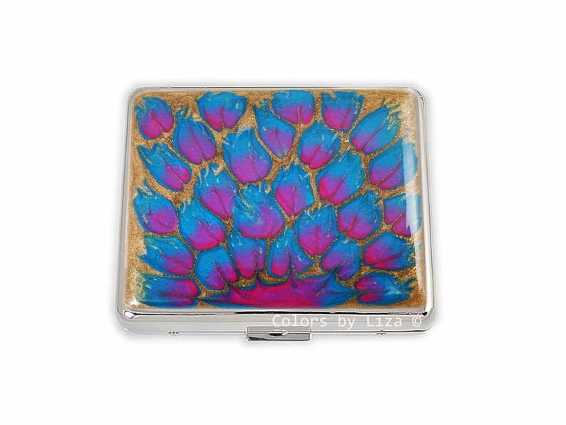 Peacock Design Weekly Pill Case with 8 Daily Compartments and Lids in Hand Painted Turquoise and Fuchsia Enamel Personalize and Color Option image 2