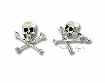 Antique Silver Skull Cufflinks, Goth Style
