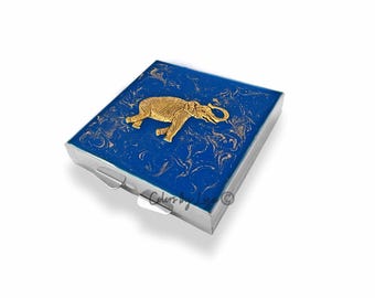Pastillero Elefante Dorado: Esmalte cobalto pintado a mano, opción personalizada