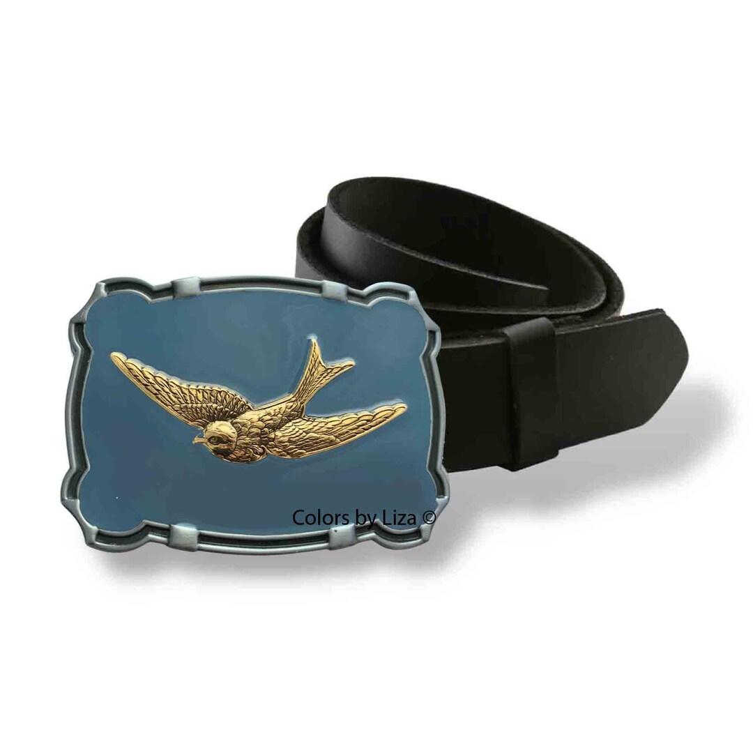 Hand Painted Swallow Belt Buckle: Art Nouveau Bird Design - Etsy display picture 1