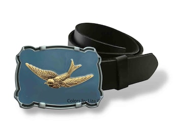 Hand Painted Swallow Belt Buckle: Art Nouveau Bird Design