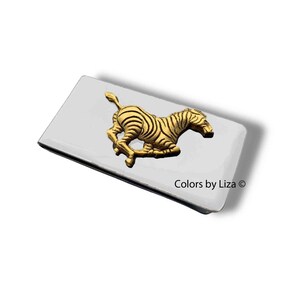 Antique Gold Zebra Money Clip Pintado a mano Esmalte blanco brillante Estilo vintage Vida silvestre con opciones personalizadas y de color