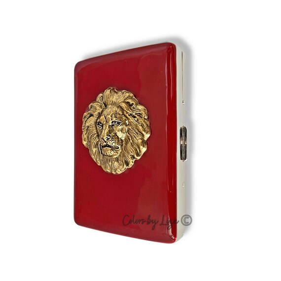 cigarette holder ring lion Antique Gold Lion Head Cigarette Case, Hand Painted Red Enamel