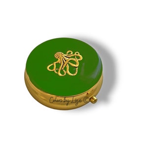Antique Gold Octopus Pill Box: Emerald Green Enamel, Nautical Gift