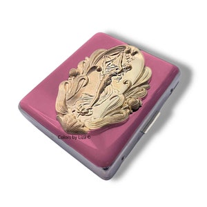 Art Nouveau Pill Box: Hand Painted Blush Pink Enamel, Personalized Weekly Pill Organizer
