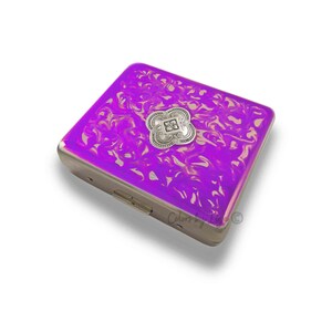 Quatrefoil Pill Box Inlaid in Hand Painted Radiant Orchid Enamel Vintage Style Clover Medallion Personalized and Color Options