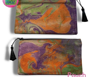 Hand Marbled Utility Pouch One of a Kind Canvas Cosmetic Bag