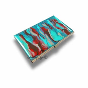 Visitenkartenetui handbemalte Emaille türkis rot und grau Metall Brieftasche personalisierte und benutzerdefinierte Farboptionen