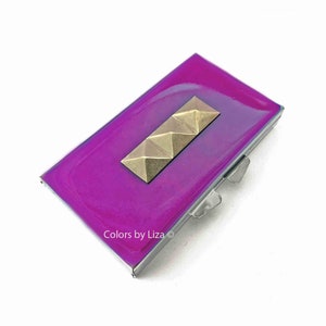 Studs 7 Day Pill Case in Hand Painted Glossy Magenta Opaque Art Deco Geometric Pyramid Design with Color and Personalized Options