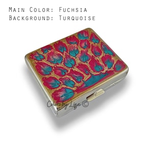 Peacock Design Weekly Pill Case with 8 Daily Compartments and Lids in Hand Painted Turquoise and Fuchsia Enamel Personalize and Color Option image 10