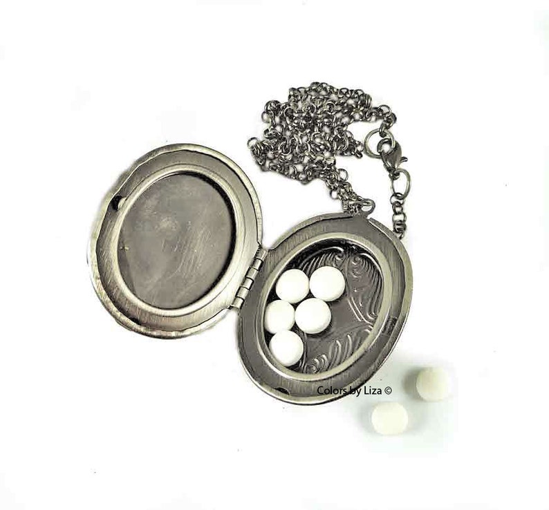 Peacock Blue and Gold Pill Box Necklace Hand Painted Enamel Etsy