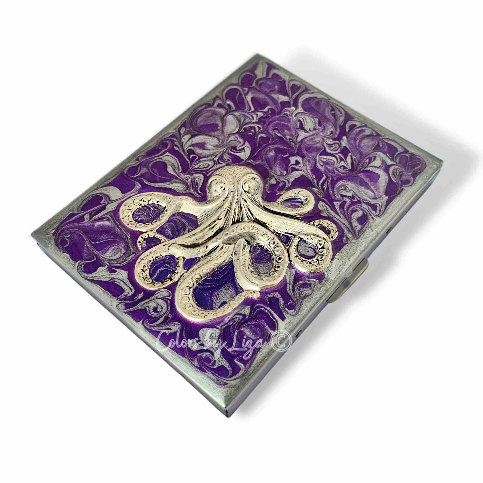 Karaken様 Antique Silver Octopus Cigarette Case, Hand-painted Turquoise