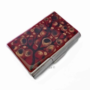 Gold Blumen große Visitenkarte Fall von Hand bemalt glänzend Ox Blut Emaille Blüte Stil Metall Karte Fall mit personalisierten und Farboptionen