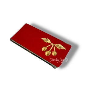 Antique Gold Cherries Money Clip: Hand Painted Red Enamel, Personalized Option