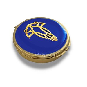 Art Nouveau Pill Box with 7 Compartments in Hand Painted Cobalt Blue Opaque Enamel Lily Design with Personalized and Color Options