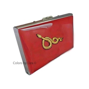 Schlange RFID-Brieftasche mit Kreditkarten-Organizer handbemalte glänzende rote Emaille Art-Deco-inspiriert Personalisierung und Farboptionen