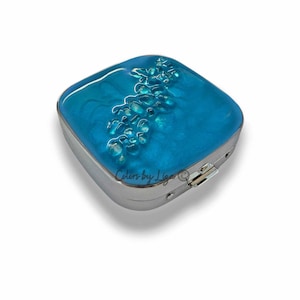 Turquoise Enamel Pill Box: Inlaid Recycled Glass, Personalized Option