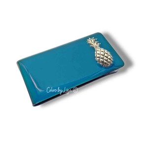 Ananas Geldklammer in handbemalt Türkis Opak Emaille Tropical Chic inspiriert mit personalisierten und sortierten Farboptionen