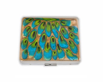 Peacock Design 7 day Pill Box with Individual Compartments in Hand Painted Enamel Weekly Pill OrganizerPersonalized and Color Options