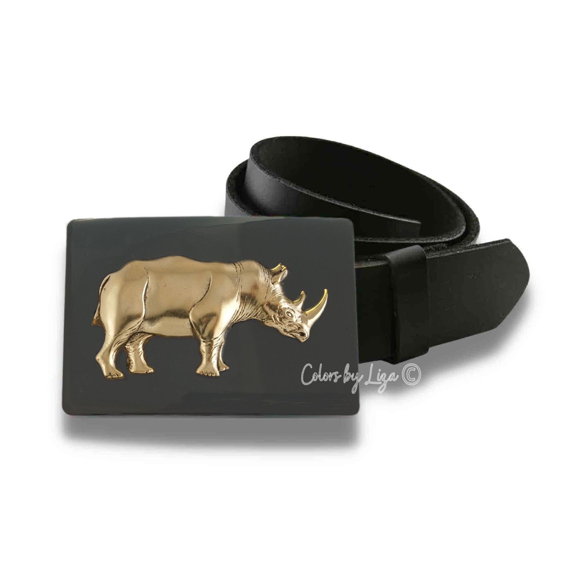 Rhinoceros grey 25 leather silver buckle belt