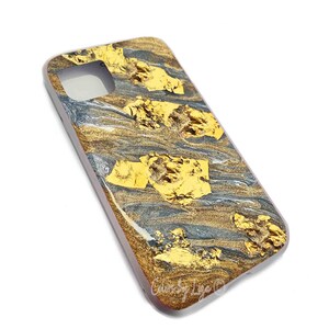 Gold Leaf Phone Case in Hand Painted Silver with Gold Enamel Nugget Style 360 Magnetic Case with Color Options