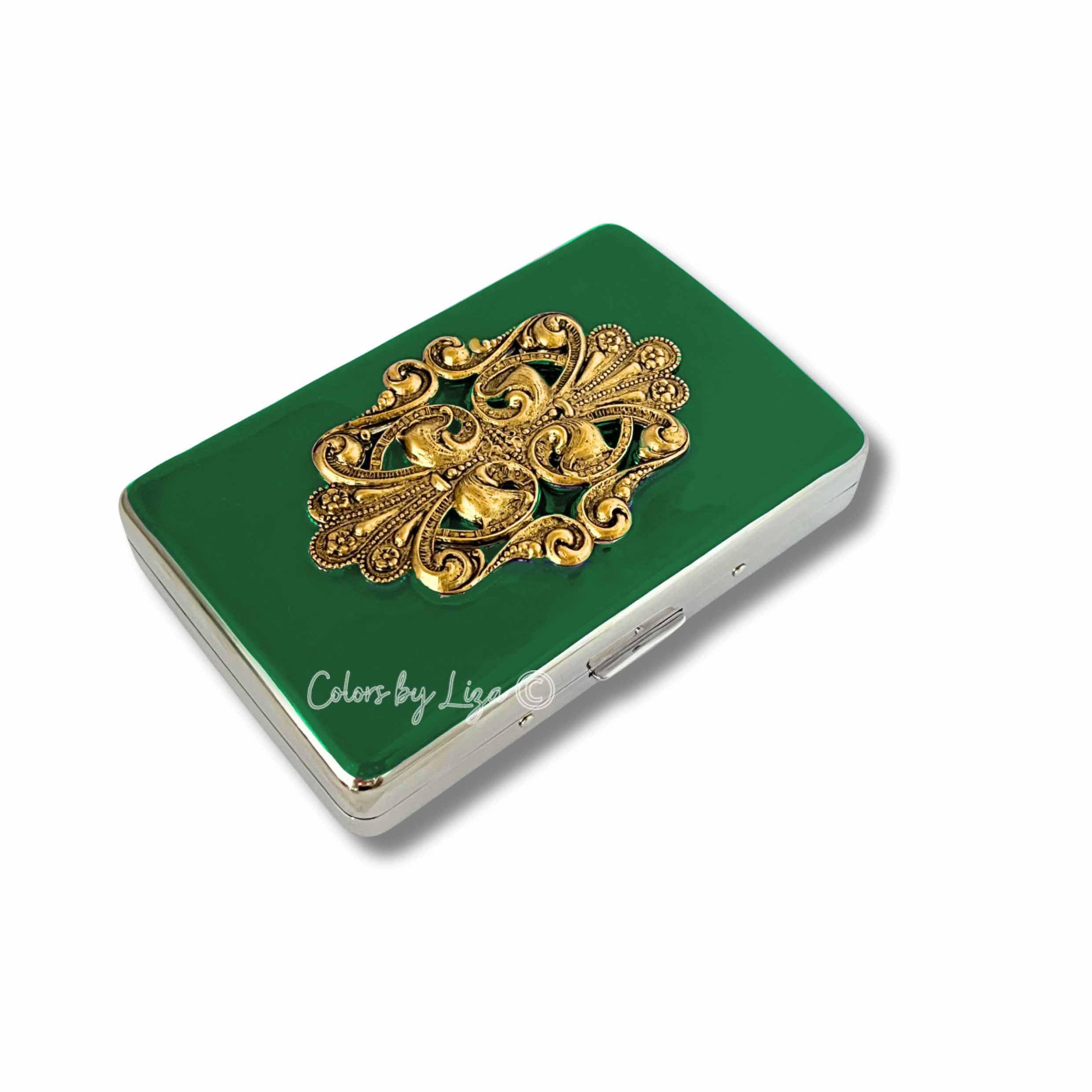 green cigarette case Art Nouveau Cigarette Case: Purple Enamel, Ornate Rococo Wallet