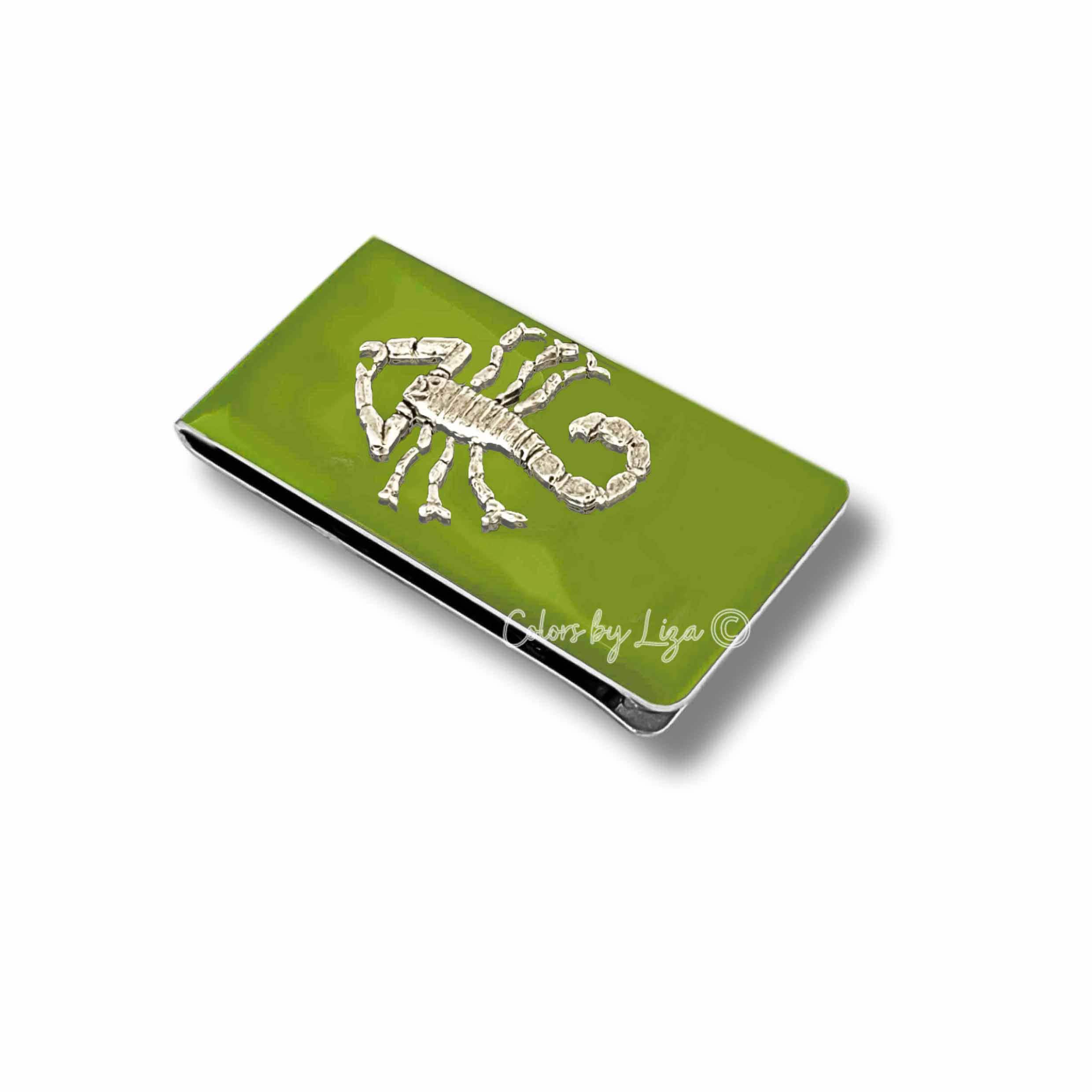 Antique Silver Scorpion Money Clip: Hand Painted Enamel