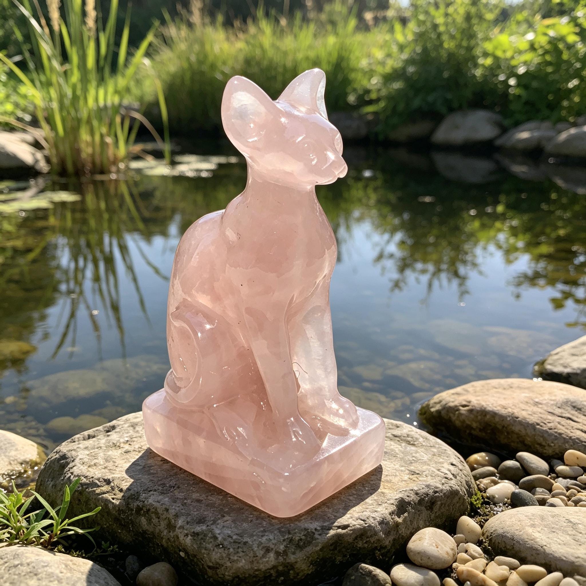 Natural Rose Quartz Egyptian Bastet Cat,quartz Crystal Gift