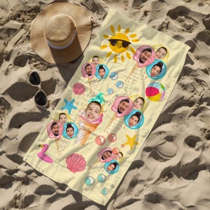 Custom Funny Face Beach Towel, Personalized Photo Gift, Best Friend Gift, Family Vacation Gift, Mother&#39;s Day Gift, Unique Grandma Gift Idea