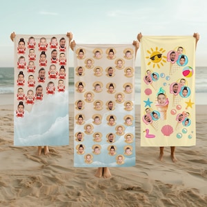Custom Funny Face Beach Towel, Personalized Photo Gift, Best Friend Gift, Family Vacation Gift, Mother&#39;s Day Gift, Unique Grandma Gift Idea