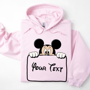 Personalized Mickey Mouse Sweatshirt Hoodie – Cute Cartoon Mouse with Sign | Custom Text Sweatshirt | Funny Gift Hoodie