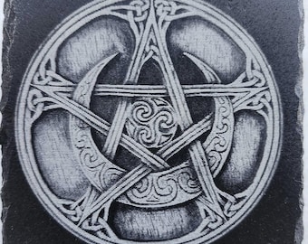 4 Pack Engraved Slate coaster Celtic Design 4" X 4"