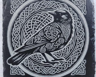 4 Pack Engraved slate coaster Celtic Raven 4" X 4"